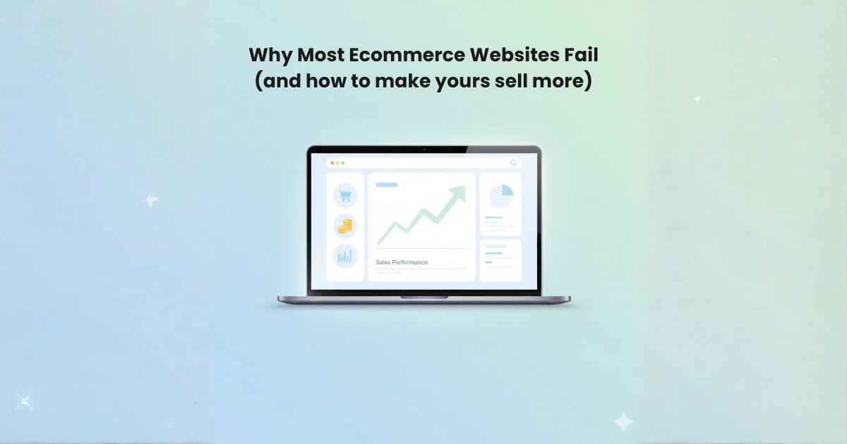 Illustration of a laptop showing eCommerce sales growth dashboard on a pastel gradient background